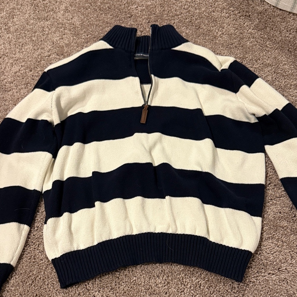 Brandy Melville Blue and White Zip-Up Sweater